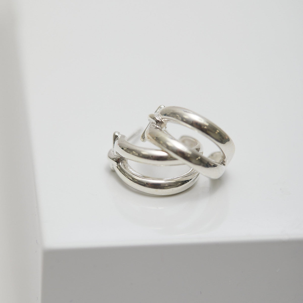 Simply Silver Sterling Silver 925 Double Row Small Hoop Earrings