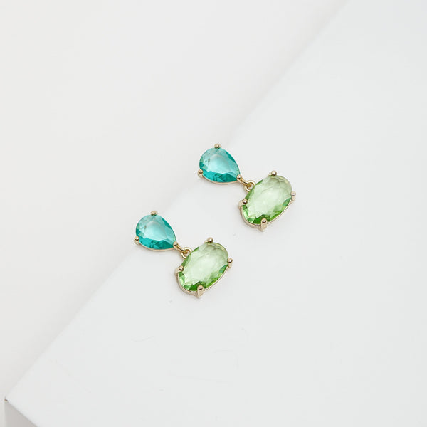 Jon Richard Gold Plated Cubic Zirconia Green Tonal Drop Earrings