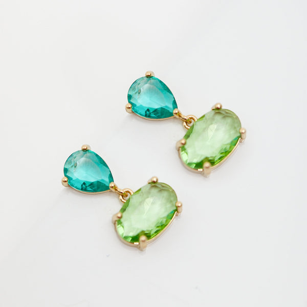 Jon Richard Gold Plated Cubic Zirconia Green Tonal Drop Earrings