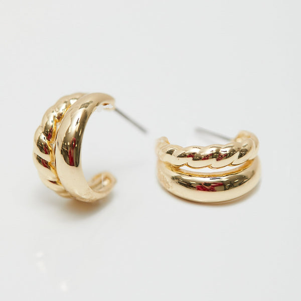 Jon Richard Gold Plated Stainless Steel Polished And Textured Hoop Earrings