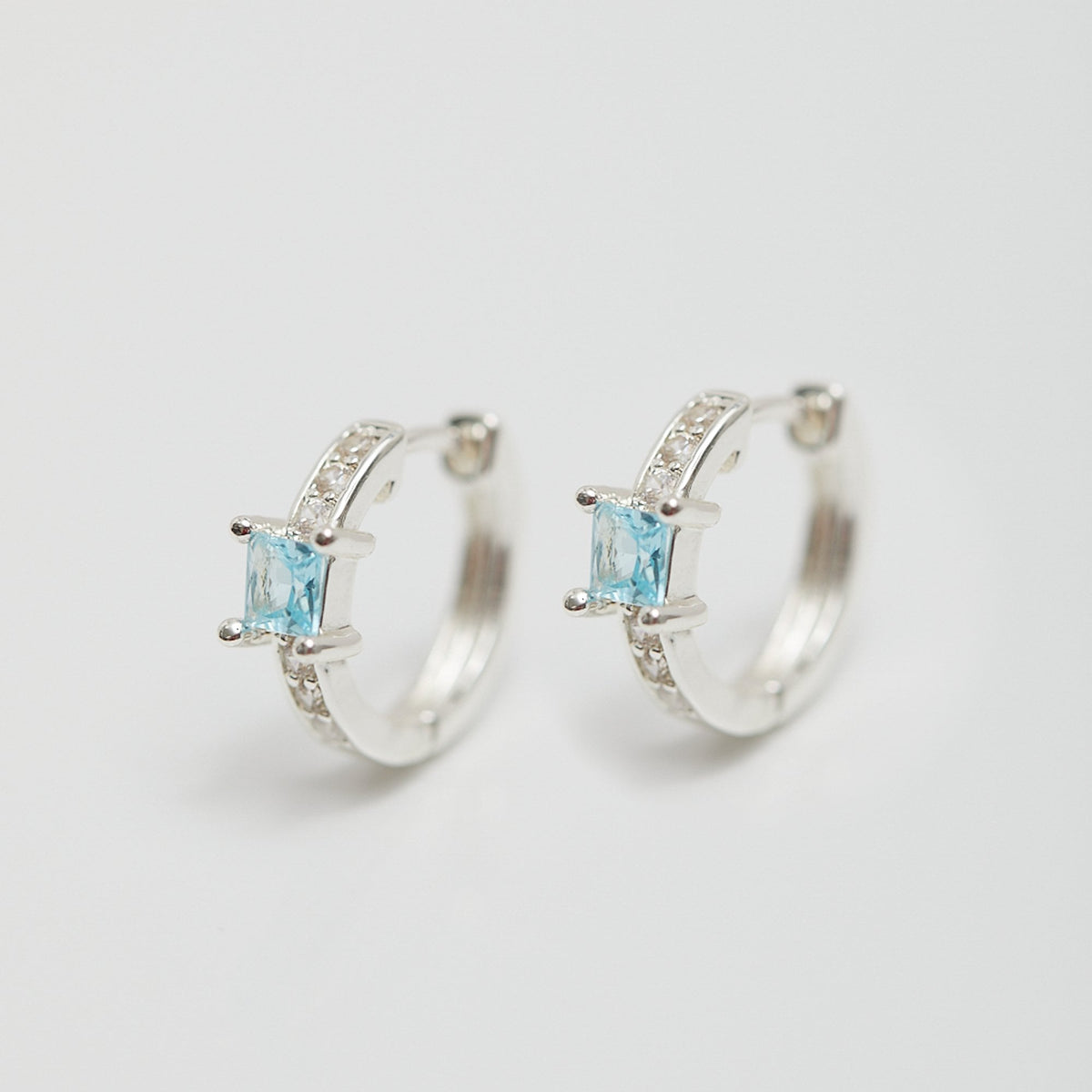 Jon Richard Silver Plated Aqua Huggie Earrings
