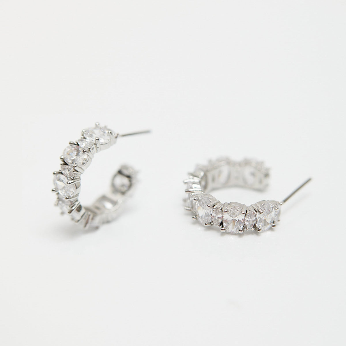 Jon Richard Rhodium Plated Cubic Zirconia Oval And Navette Hoop Earrings