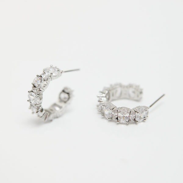 Jon Richard Rhodium Plated Cubic Zirconia Oval And Navette Hoop Earrings