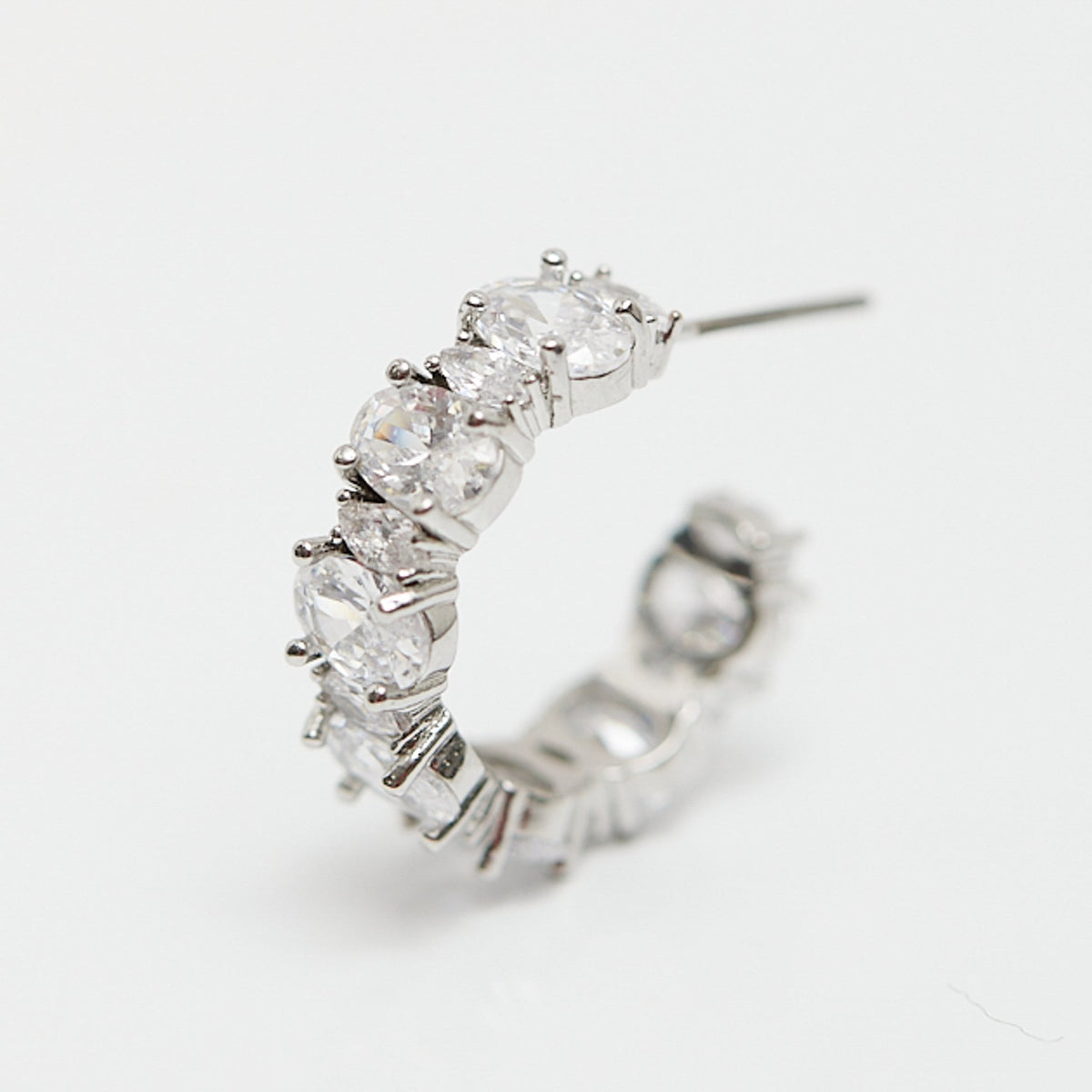 Jon Richard Rhodium Plated Cubic Zirconia Oval And Navette Hoop Earrings