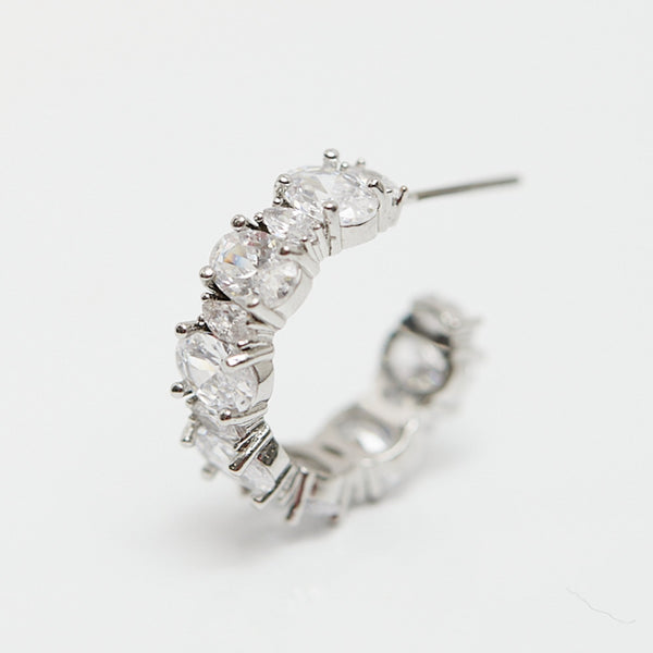 Jon Richard Rhodium Plated Cubic Zirconia Oval And Navette Hoop Earrings
