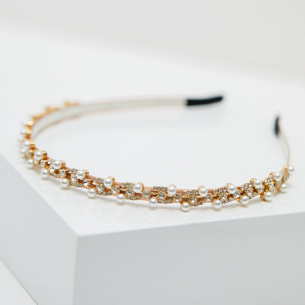Mood Rose Gold Pink Crystal And Pearl Pretty Headband