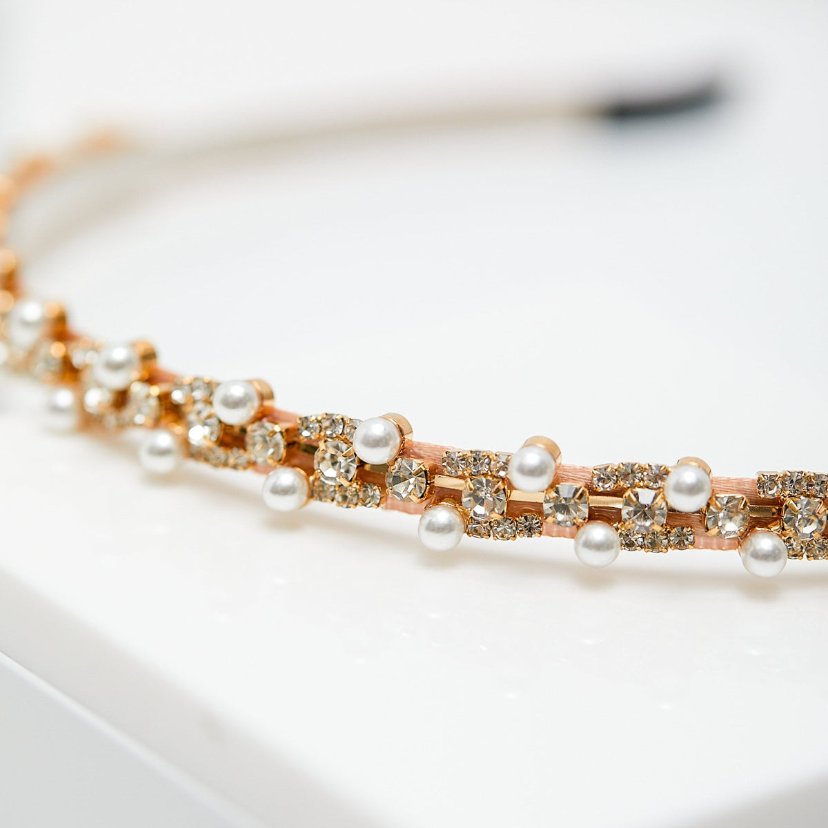 Mood Rose Gold Pink Crystal And Pearl Pretty Headband