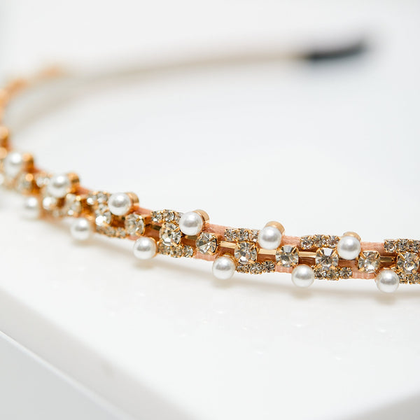Mood Rose Gold Pink Crystal And Pearl Pretty Headband