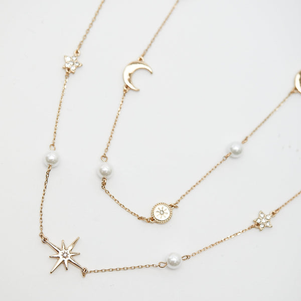Gold Plated Crystal And Cream Pearl Celestial Necklace