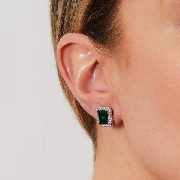 Jon Richard Silver Plated Emerald Cubic Zirconia Stud Earrings - Gift Boxed