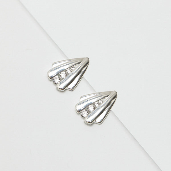 Simply Silver Sterling Silver 925 Polished And Cubic Zirconia Shell Stud Earrings