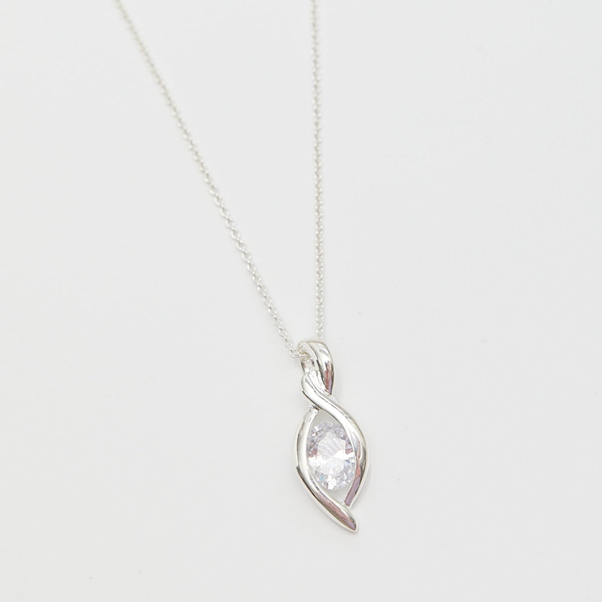 Simply Silver Sterling Silver 925 Cubic Zirconia Navette Pendant Necklace