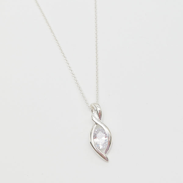 Simply Silver Sterling Silver 925 Cubic Zirconia Navette Pendant Necklace