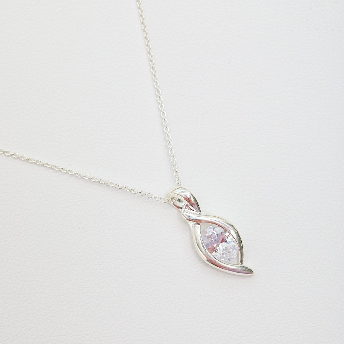Simply Silver Sterling Silver 925 Cubic Zirconia Navette Pendant Necklace