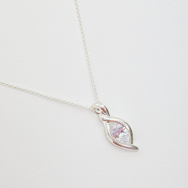 Simply Silver Sterling Silver 925 Cubic Zirconia Navette Pendant Necklace