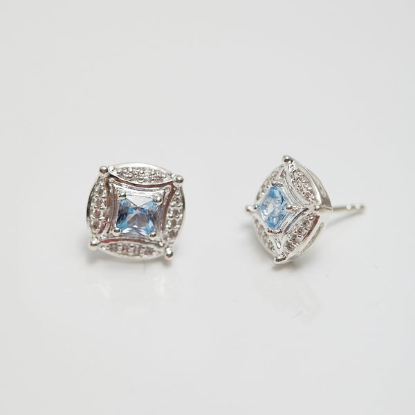 Simply Silver Sterling Silver 925 Blue Spinel And Cubic Zirconia Earrings