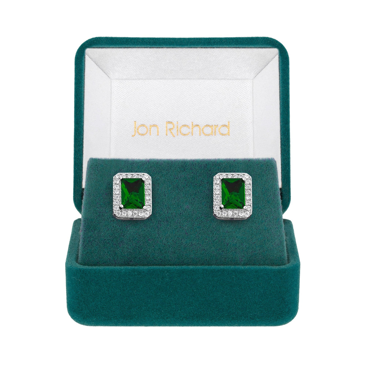 Jon Richard Silver Plated Emerald Cubic Zirconia Stud Earrings - Gift Boxed
