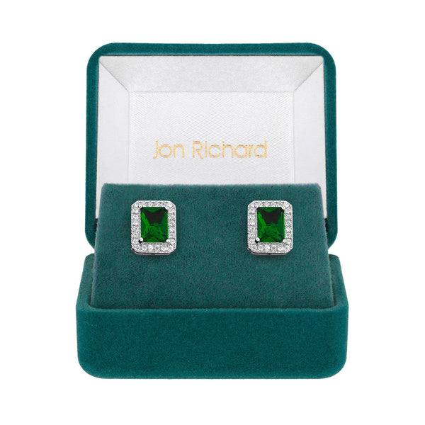 Jon Richard Silver Plated Emerald Cubic Zirconia Stud Earrings - Gift Boxed