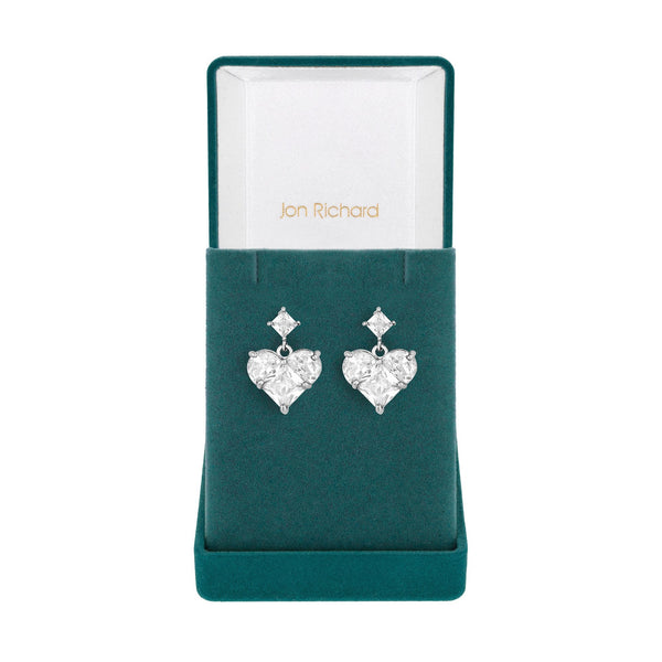 Jon Richard Rhodium Plated Cubic Zirconia Mixed Stone Heart Earrings - Gift Boxed
