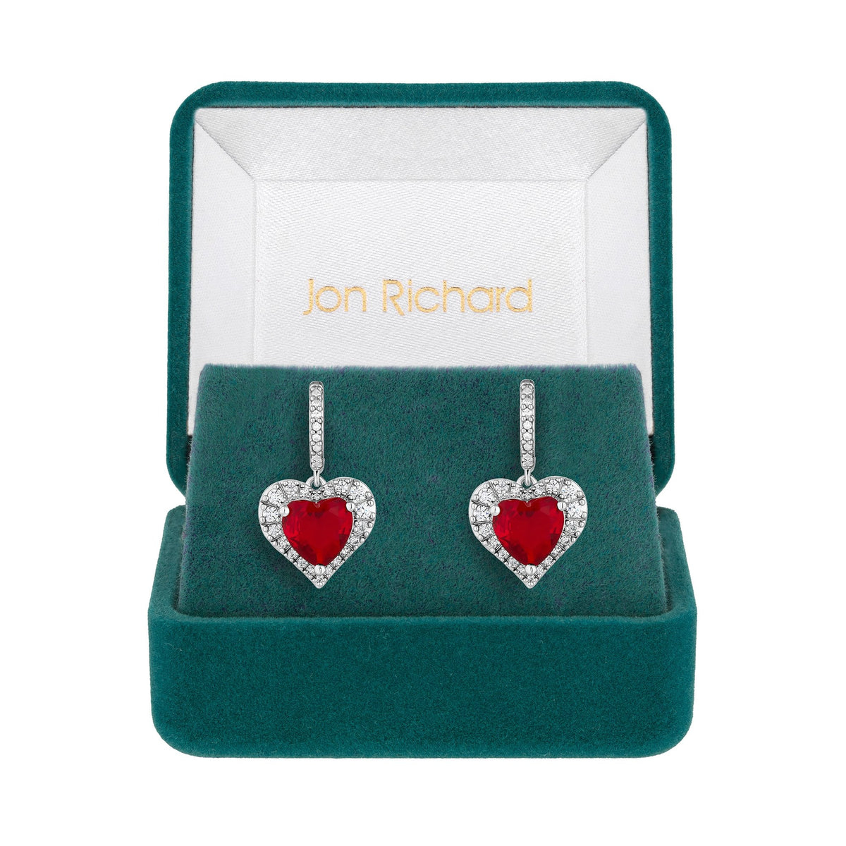 Jon Richard Rhodium Plated Cubic Zirconia Red Heart Earrings - Gift Boxed