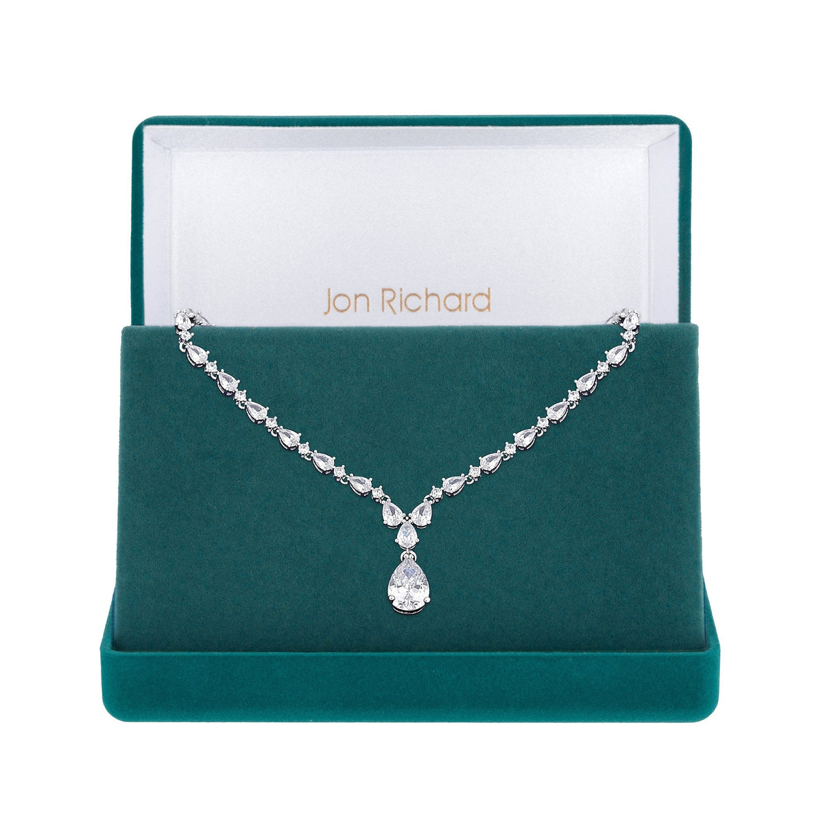 Silver Plated Pear Y Drop Pendant Necklace