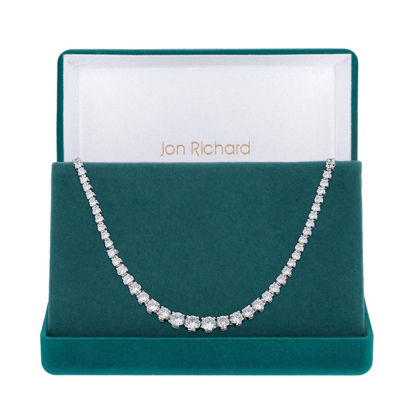 Silver Plated Cubic Zirconia Graduated Tennis Necklace - Gift Boxed