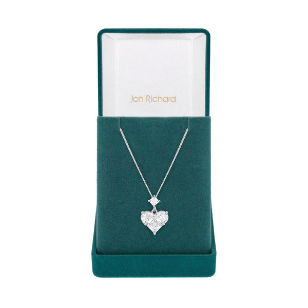 Jon Richard Rhodium Plated Cubic Zirconia Mixed Stone Heart Pendant Necklace - Gift Boxed