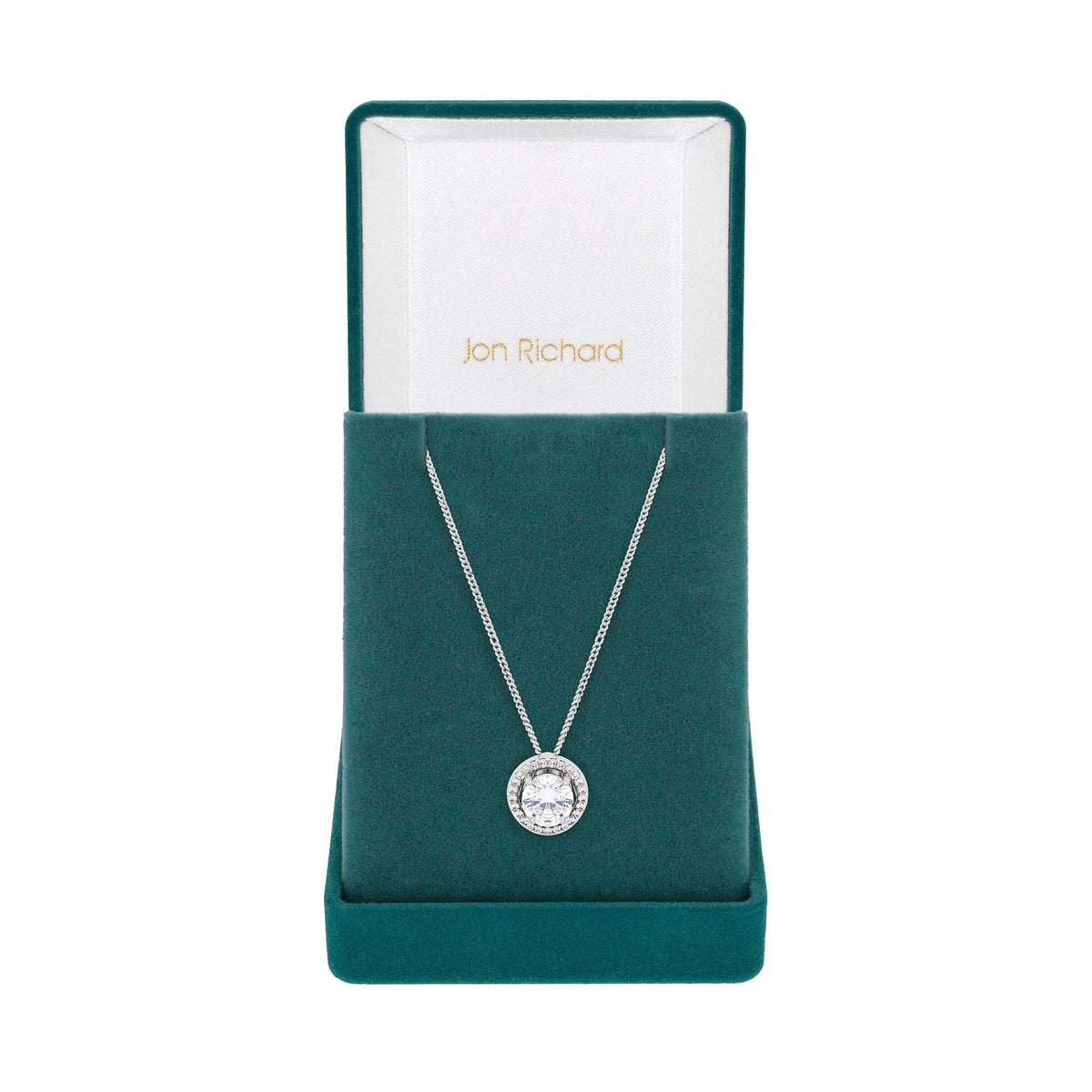 Jon Richard Rhodium Plated Cubic Zirconia Halo Pendant Necklace - Gift Boxed