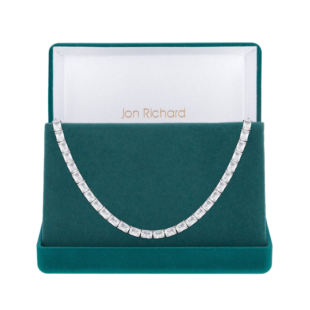 Jon Richard Rhodium Plated Cubic Zirconia Baguette Toggle Choker Necklace - Gift Boxed