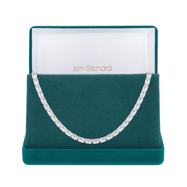 Jon Richard Rhodium Plated Cubic Zirconia Baguette Toggle Choker Necklace - Gift Boxed