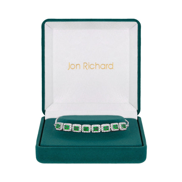 Jon Richard Silver Plated Emerald Cubic Zirconia Toggle Bracelet - Gift Boxed
