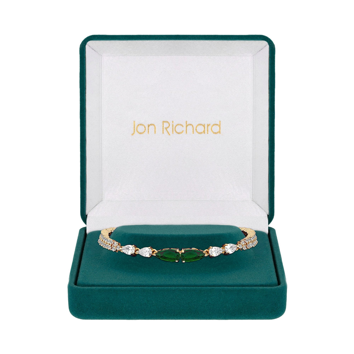 Gold Plated Cubic Zirconia Emerald Green Pear Bracelet Gift Boxed