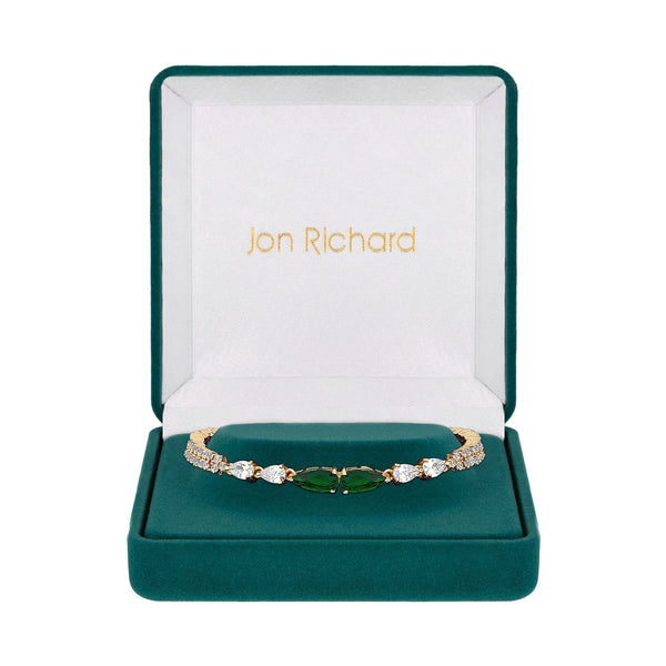 Gold Plated Cubic Zirconia Emerald Green Pear Bracelet - Gift Boxed