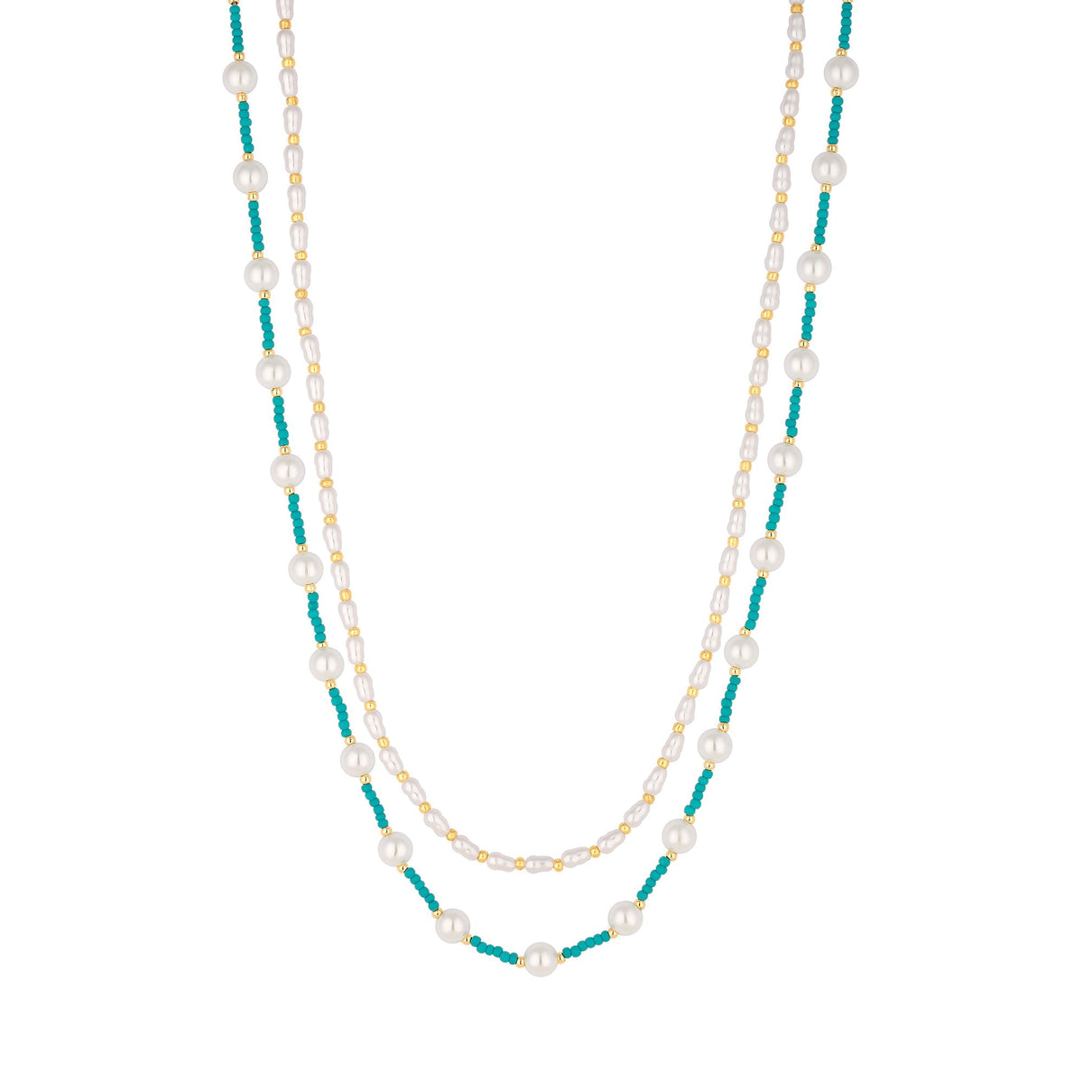 Mood Gold Turquoise Bead And Seed Pearl Necklaces - Pack Of 2