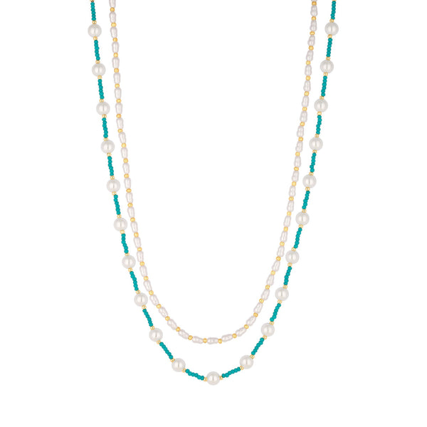 Mood Gold Turquoise Bead And Seed Pearl Necklaces - Pack Of 2