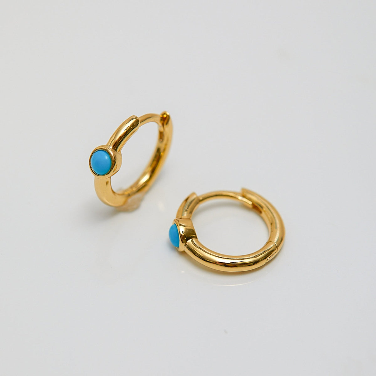 Inicio 14K Real Gold Plated Recycled Turquoise Stone Huggie Hoop Earrings - Gift Pouch