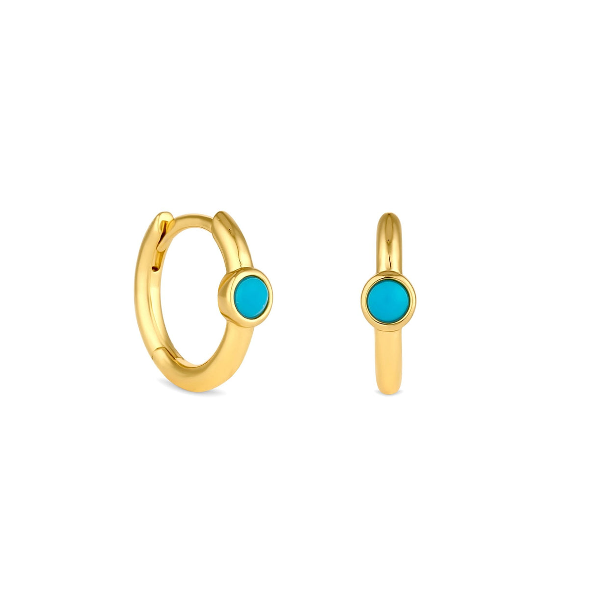 Inicio 14K Real Gold Plated Recycled Turquoise Stone Huggie Hoop Earrings - Gift Pouch