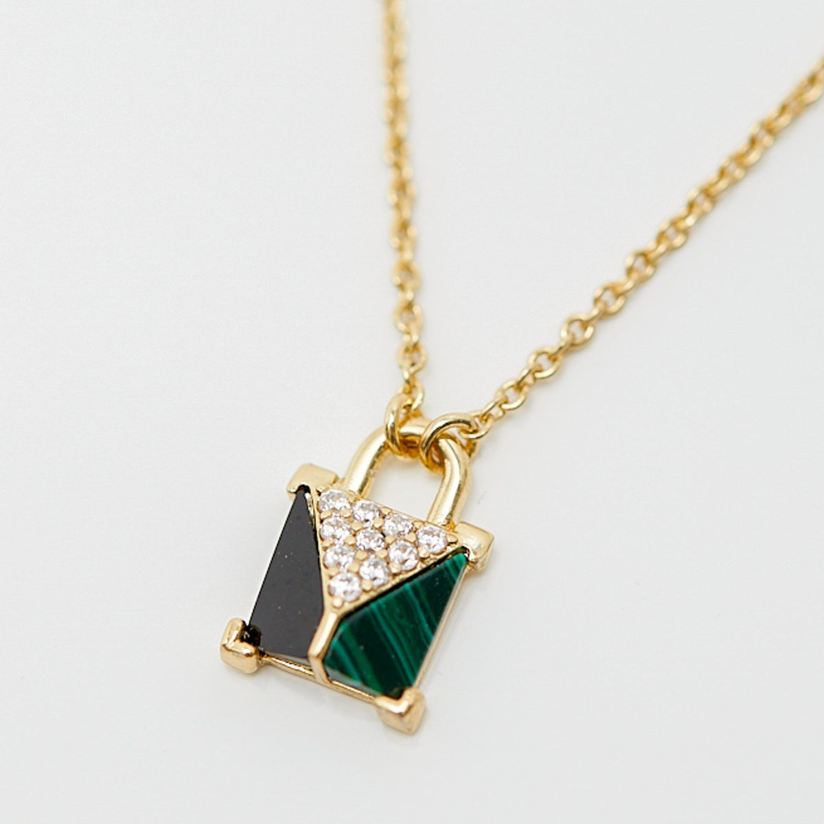 Inicio 14K Real Gold Plated Recycled Malaquite Padlock Pendant Necklace - Gift Pouch