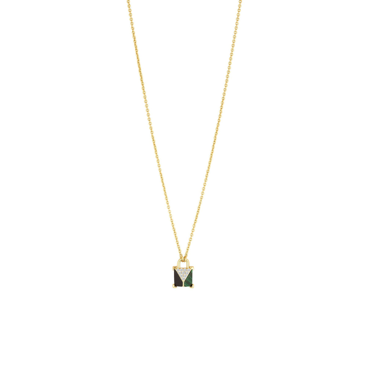 Inicio 14K Real Gold Plated Recycled Malaquite Padlock Pendant Necklace - Gift Pouch