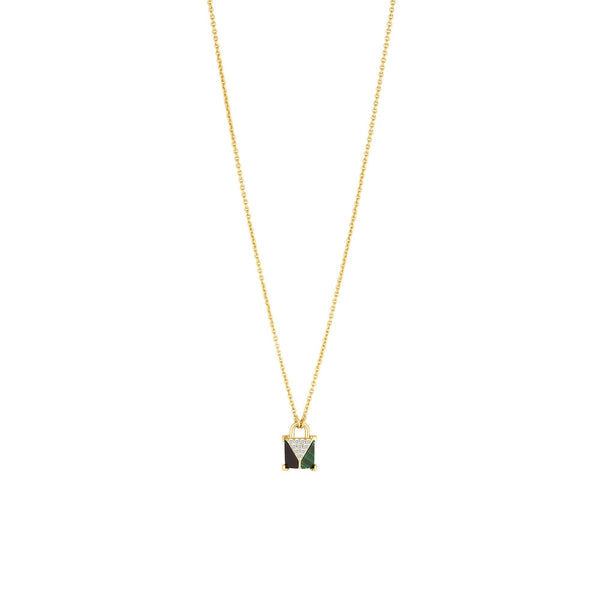 Inicio 14K Real Gold Plated Recycled Malaquite Padlock Pendant Necklace - Gift Pouch