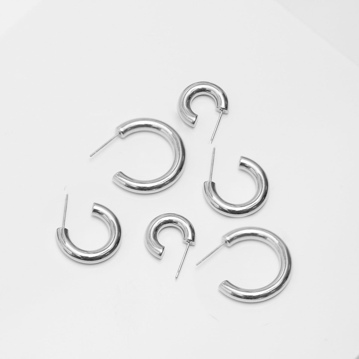 Mood Silver Stainless Steel Polished Simple Hoop Earrings - Pack of 3
