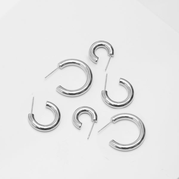 Mood Silver Stainless Steel Polished Simple Hoop Earrings - Pack of 3