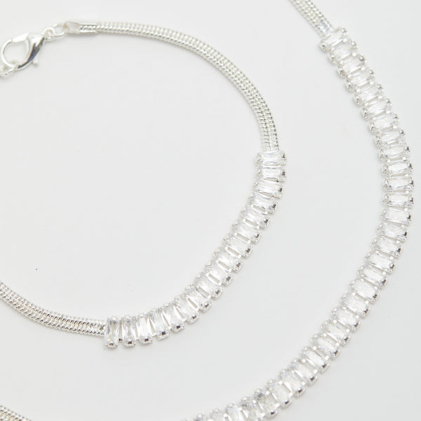 Mood Silver Crystal Baguette Choker Necklace