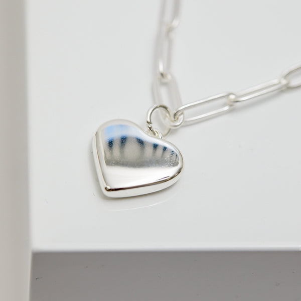 Mood Silver Stainless Steel Polished Heart Chain Necklace