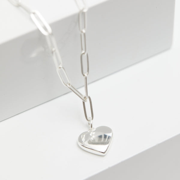Mood Silver Stainless Steel Polished Heart Chain Necklace