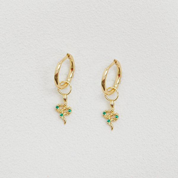 Inicio 14K Real Gold Plated Recycled Brass Serpent Charm Earrings - Gift Pouch