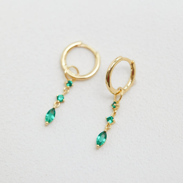 Inicio Gold Plated Green Stone Charm Hoop Earrings - Gift Pouch
