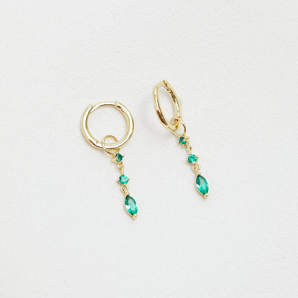 Inicio Gold Plated Green Stone Charm Hoop Earrings - Gift Pouch