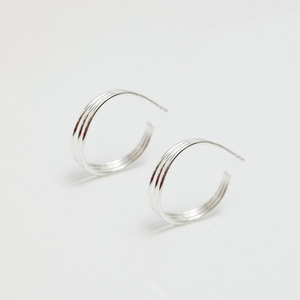 Simply Silver Sterling Silver 925 Fine Triple Row Hoop Earrings