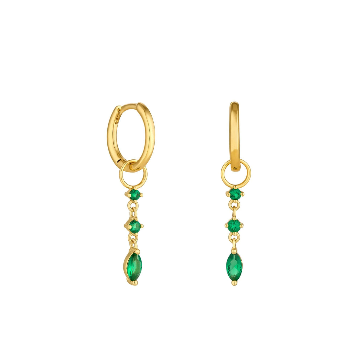 Inicio Gold Plated Green Stone Charm Hoop Earrings - Gift Pouch